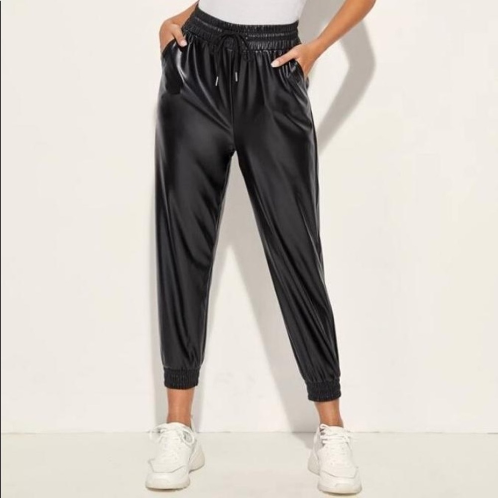 Shein Black Vegan Leather Joggers